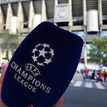 Champions League microphone outside of the Santiago Bernabéu for a Real Madrid game